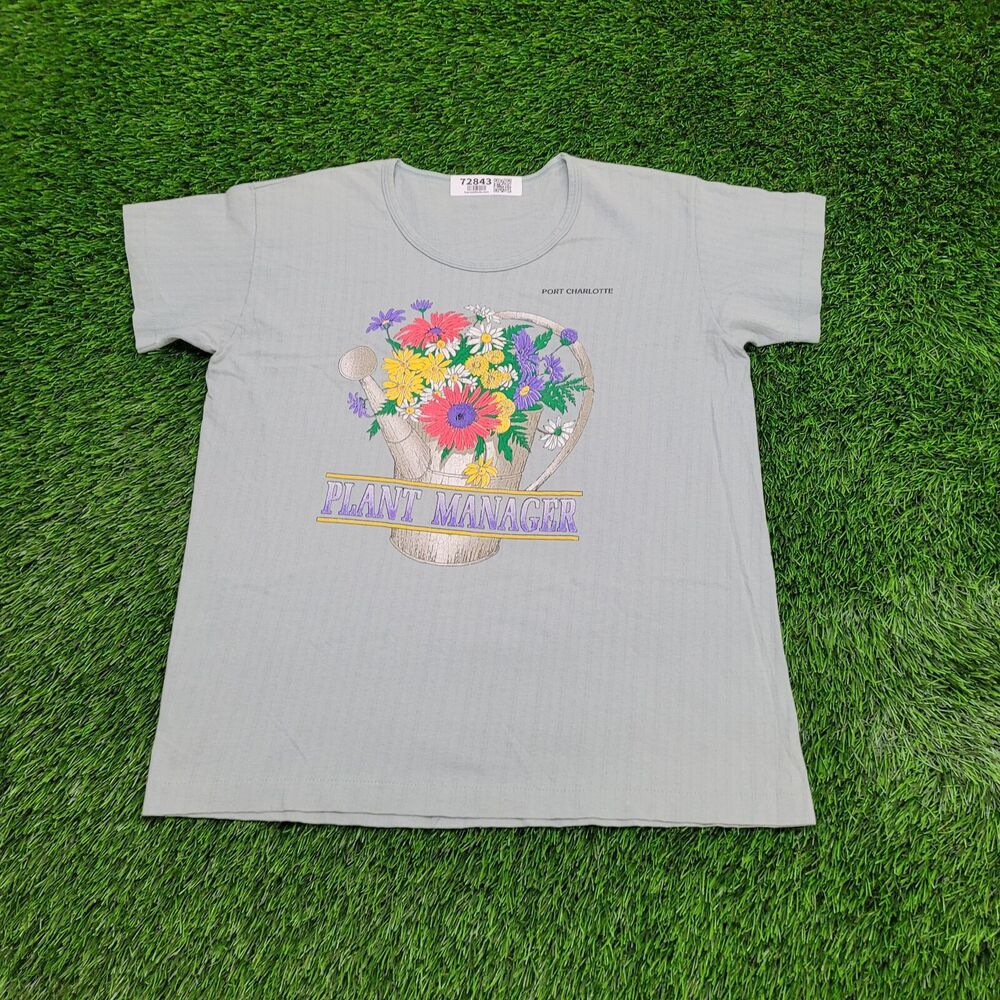 Vintage Flower Botanical Shirt Womens Large 21x25 Blue USA